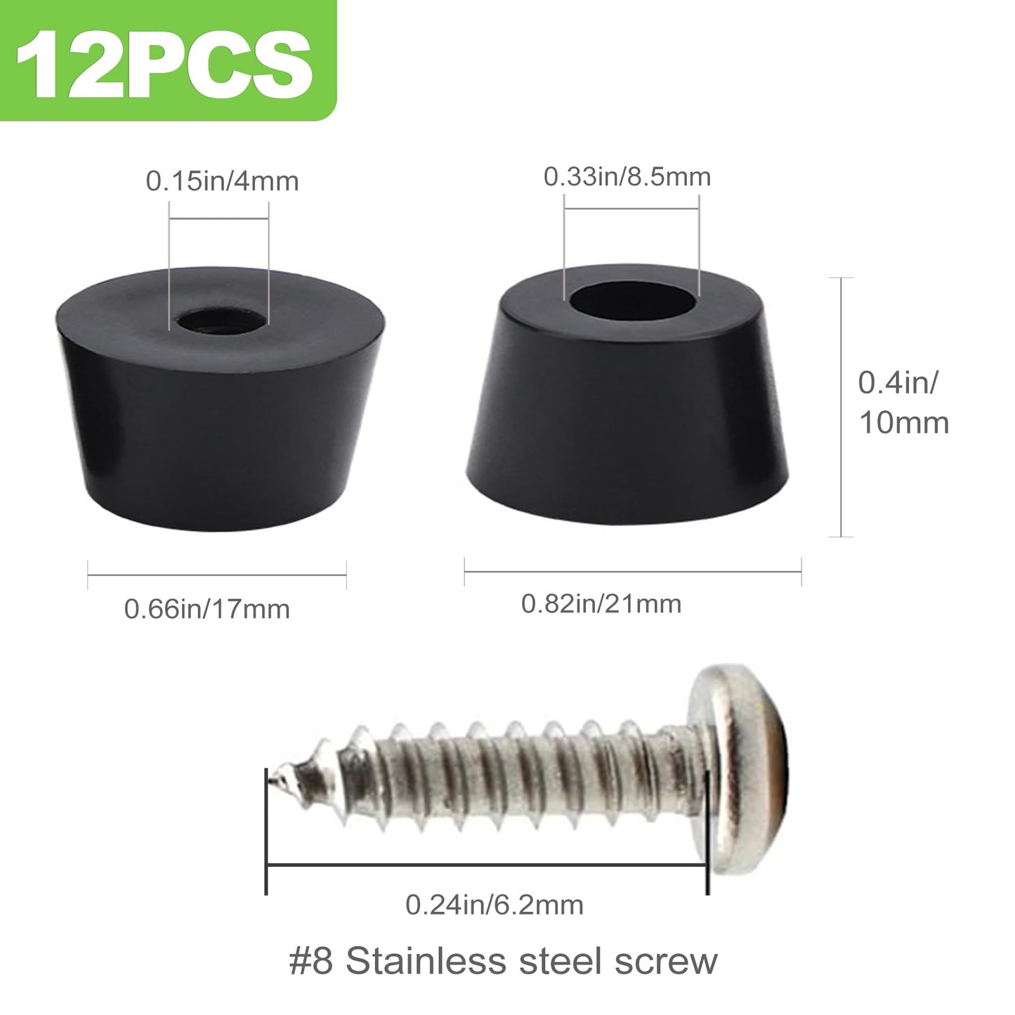 CeroDimo 12 Pcs Rubber Feet for Cutting Board, Non-Slip Bumper Pads with Stainless Screws for Furniture, Electronics, and More (13/16" x 3/8")