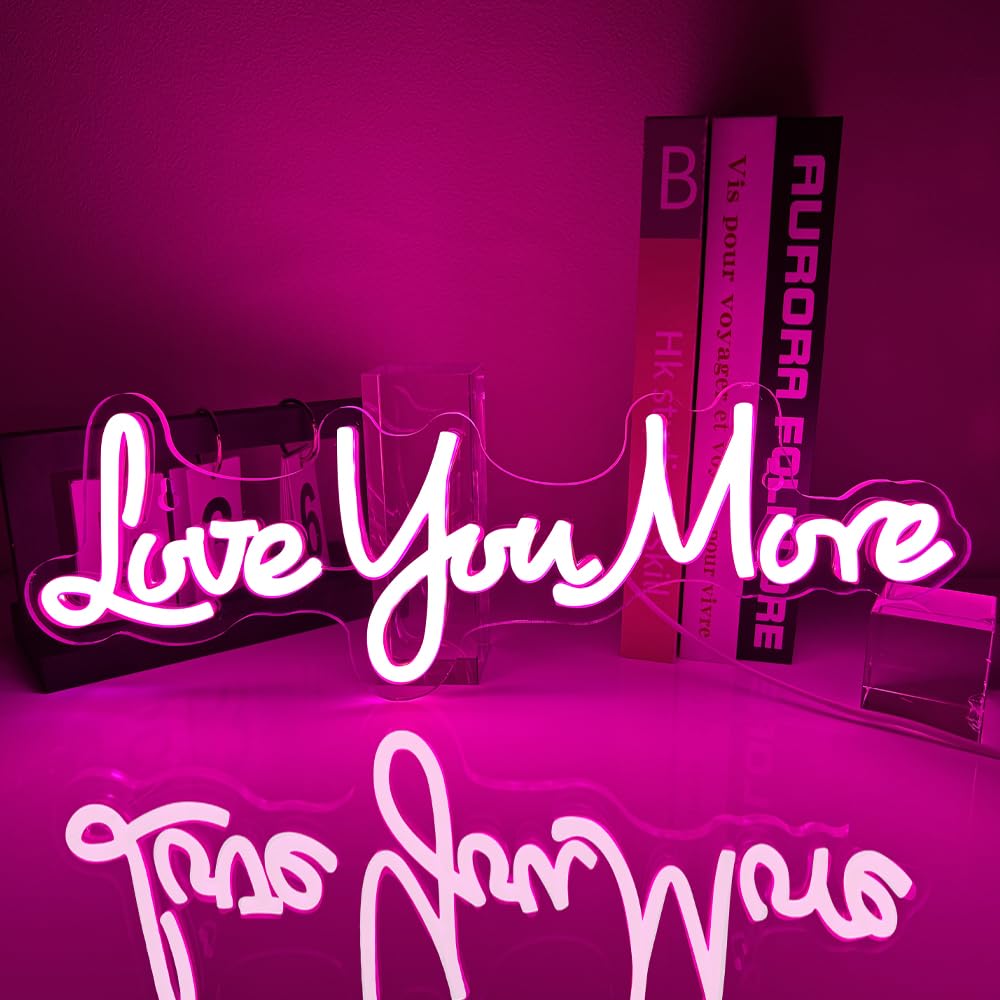 RuCvixkt Love You More Neon Signs for Wall Decor, Love Neon Sign for Girls Bedroom Decoration, USB Powered LED Neon Light Sign for Wedding Party Birthday Valentine's Day Gift