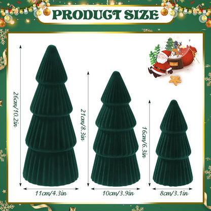 JOICEE Christmas Decorations Indoor, 3 Pcs Velvet Ceramic Christmas Trees Green Modern Cone Tabletop Trees for Xmas Winter Home Room Holiday Decorations Entryway Table Mantel Centerpiece Decor