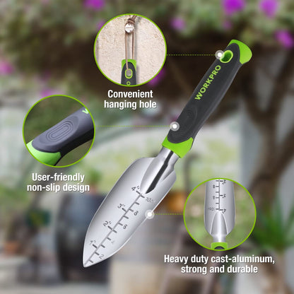 WORKPRO 5 Pcs Gardening Tools Cast Aluminum Garden Set with Fork, Weeder, Claw, Trower, Soil Shovel for Gardener