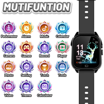 OVV Kids Waterproof Smart Watch Boys Girls Age 3-12 with 26 Game 1.44'' HD Touch Screen Music Player Camera Video Recorder 12/24 Hr Clock Pedometer Alarm Torch Calculator Children Learning Toys