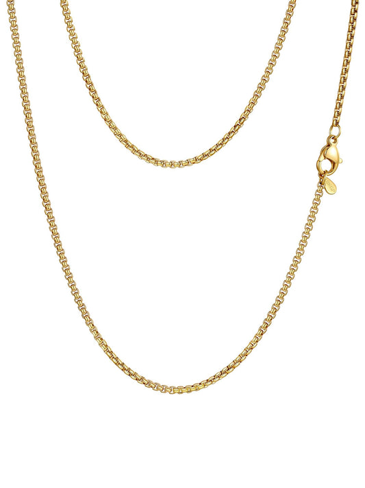 PROSTEEL Mens Chain Necklace, Squre Rolo Cable Chains 2mm Thin 18K Gold Necklace Waterproof & Non Tarnish Men and Women Jewelry with Gift Box 18in