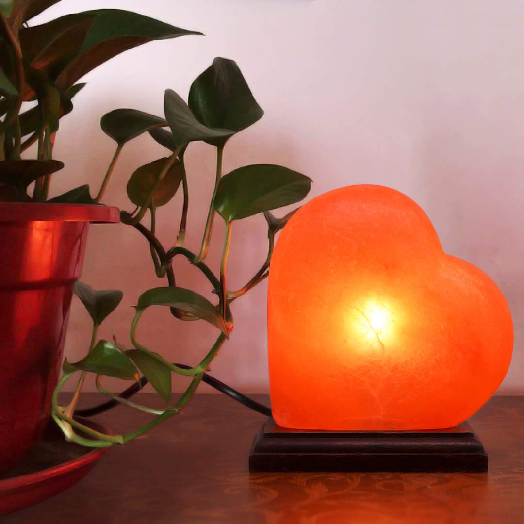 NatureBoost Himalayan Pink Salt Lamp – Heart Shape with Dimmer Switch & 2 Bulbs – 6.5 Inches Hand-Carved Rock Salt Lamp from Pakistan – Romantic Glow for Bedroom, Gift & Home Décor, Unique Gift Idea