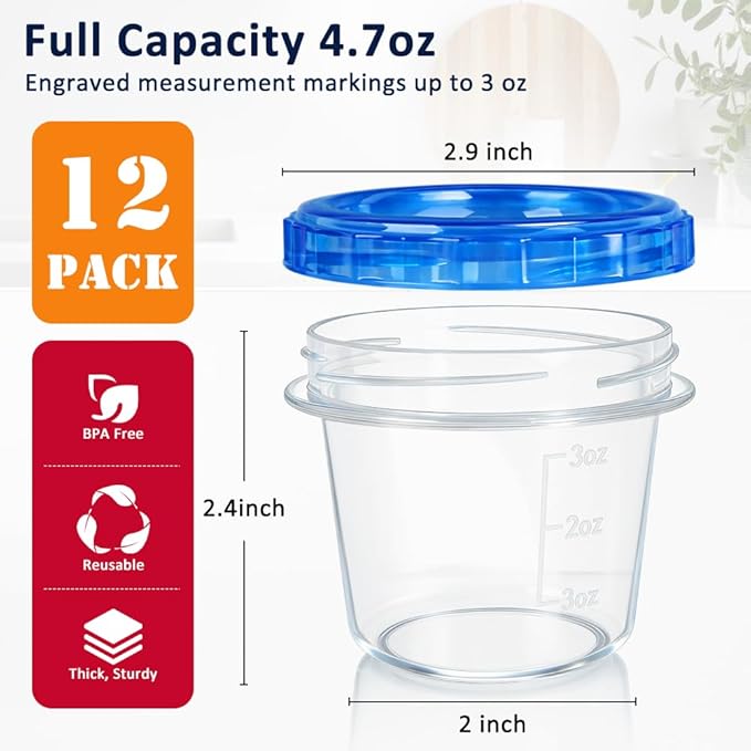 12 Pack 4oz Small Freezer Storage Containers