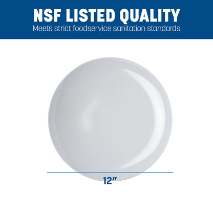 Carlisle FoodService Products Epicure Reusable Plastic Plate for Buffet, Restaurant, and Home, Melamine, 12 Inches, White, (Pack of 12)