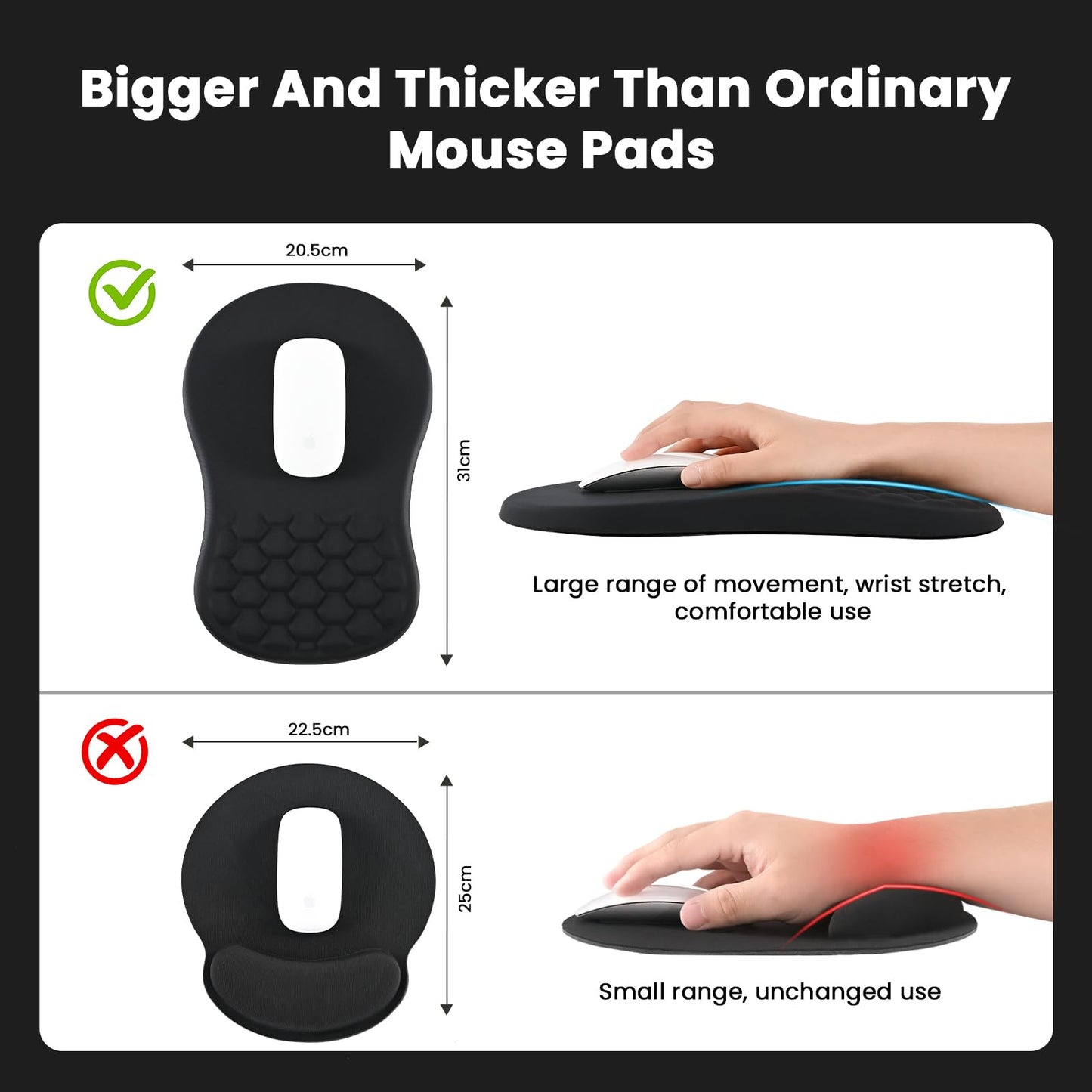 EooCoo Mouse Pad Wrist Support with Massage Design, Ergonomic Mouse Mat Gaming, Wrist Rest Pain Relief Mousepad with Memory Foam & Non-Slip PU Base, Home Office Accessories (12x8 inch,Black)