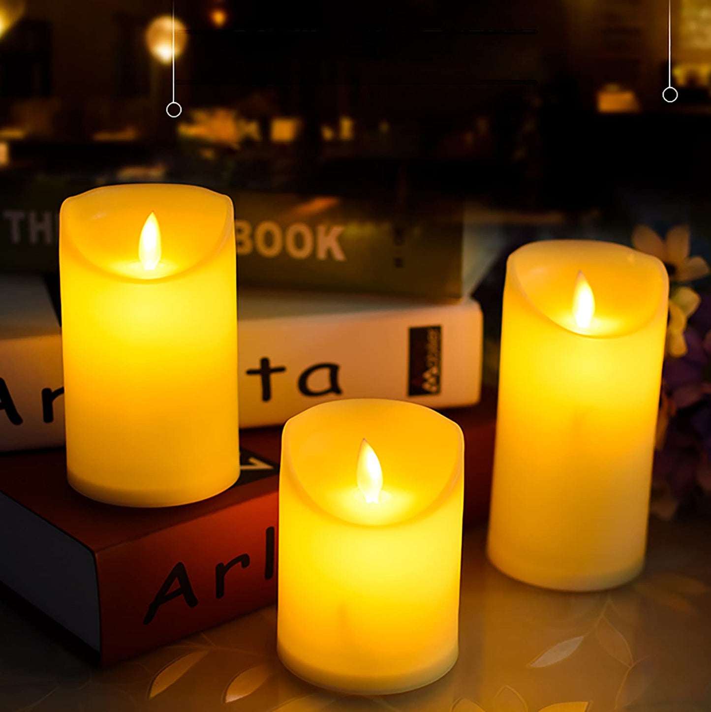 ILEEDear LED Candles - Flickering 4" 5" 6" Real Wax With Remote Control Timer - Flameless Christmas and Ramadan Decorations Pack of 3 (Ivory)