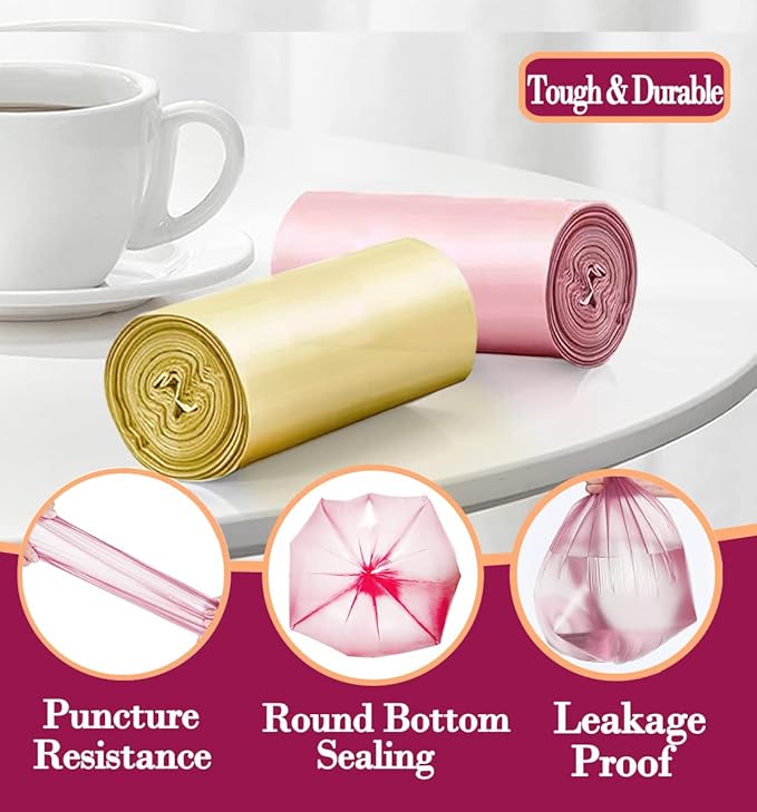 4 Gallon/180pcs Small Pink Trash/Garbage Bags, Bathroom Can Bin Liners