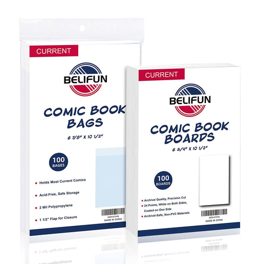 100ct Current Comic Bags and Boards - Reusable Boards, Bags 1 1/2" Flap, Clear Protector