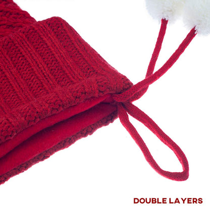 S-DEAL Red Knitted Christmas Stocking 21 Inches Mantel Decoration Double Layers with Pompom Gift Holder for Party Family Holiday Xmas