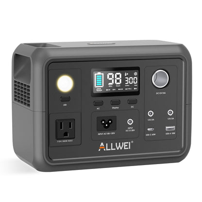 ALLWEI Portable Power Station 300W, 256Wh Solar Generator with 110V Pure Sine Wave AC Outlet,6 Output Ports,Backup LiFePO4 Battery Generator for Camping Outdoor Emergency Home (Solar Panel Optional)