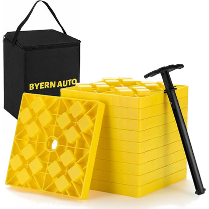 BYERNAUTO RV Leveling Blocks 10 Pack, Heavy Duty Camper Levels Blocks, Interlocking Leveling Blocks with Carrying Bag for Single and Dual Wheels Hydraulic Jacks Tongue Jacks Tandem axles Yellow