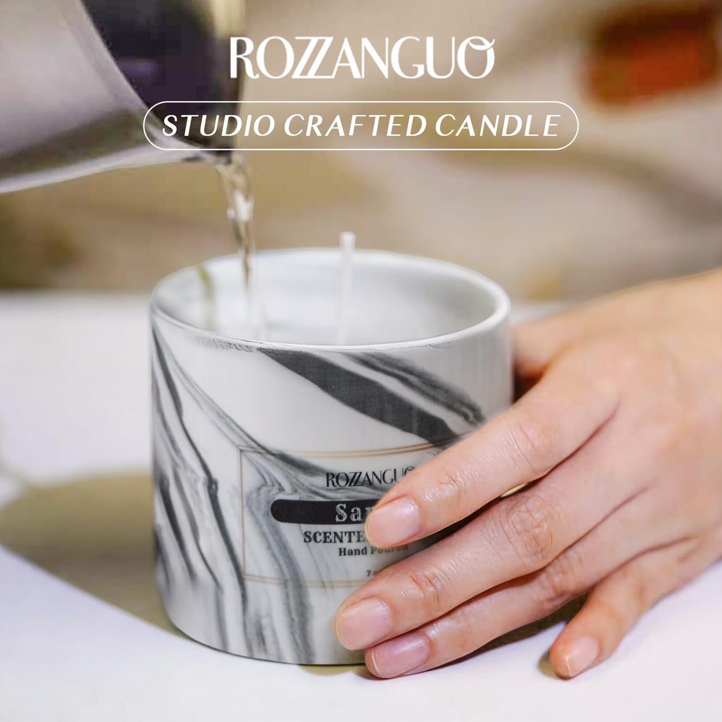 Luxury Marble Jar Scented Candle | Women Men | Non Toxic 100% Natural Coconut & Soy Wax Blend Cotton Wick | Hand Poured Highly Scented Long Lasting (Santal, 7 Ounces)