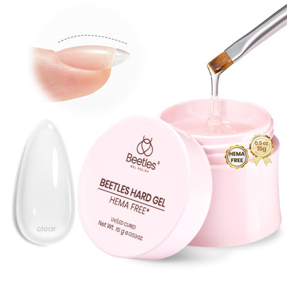 Beetles Hema Free Hard Gel for Nails,2.12 oz 9 in 1 Hard Gel for Nail Extension & Strengthening Broken Nail Repair with Flat Brush 100 Pcs Nail Forms UV LED Lamp Cured Salon Nail Technicians Women