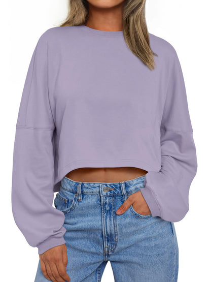 Trendy Queen Cropped Sweatshirts for Women Oversized Crewneck Sweaters Long Sleeve Tops Fall Winter Clothes 2025
