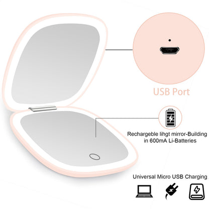 deweisn Compact Mirror, Lighted Travel Makeup Mirror with 1X/10X Magnifying Double Sided Dimmable Portable Pocket Mirror for Handbag, USB Charging(Black)