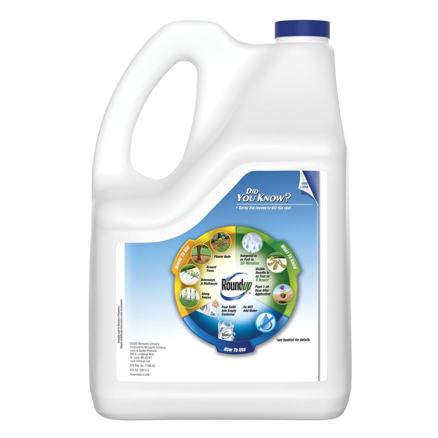 Roundup Weed & Grass Killer₄ Refill, Use in and Around Flower Beds, Trees, Driveways, Walkways & More, 1.25 gal.