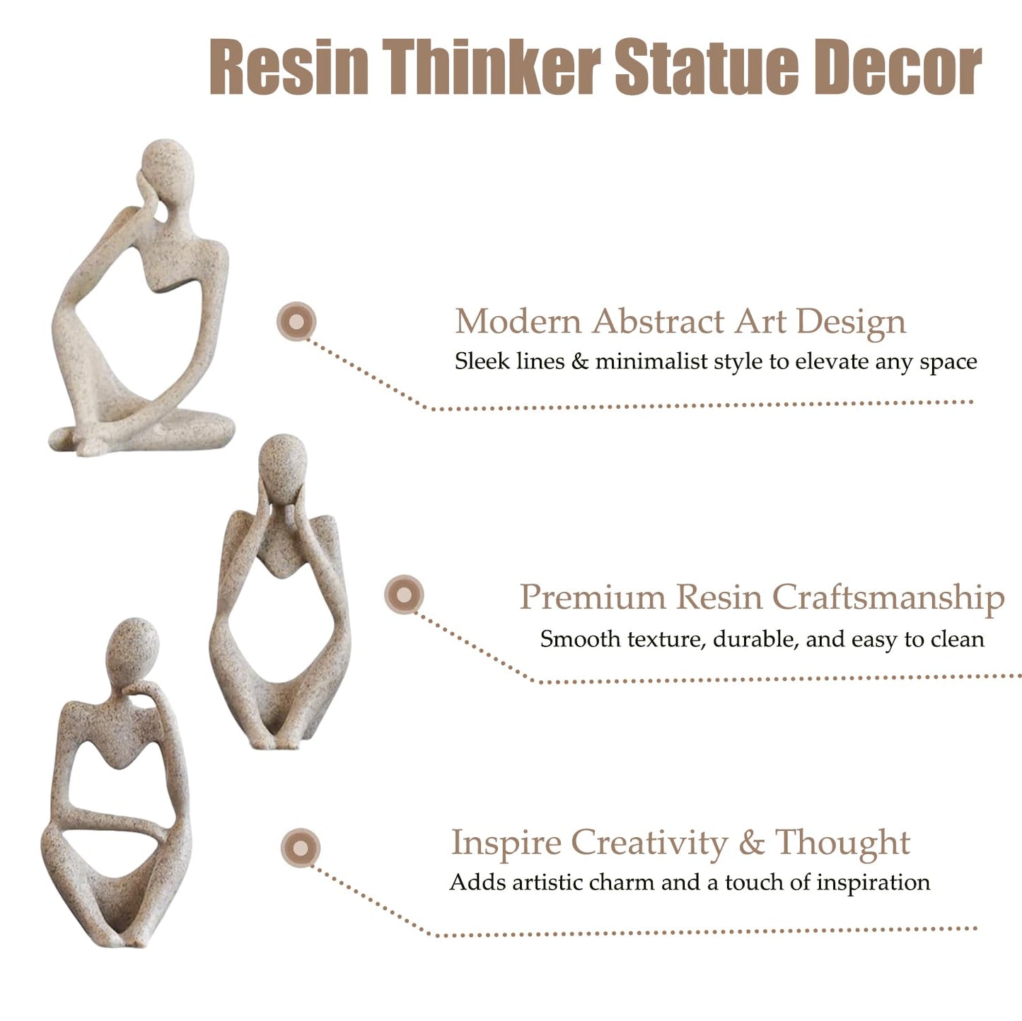 Mingzhang 3pcs Thinker Statue Abstract Art Thinker Figurines Beige Home Decor for Living Room, Office, Coffee Table, Bookshelf Decoration, Housewarming Gifts