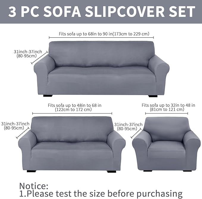 Peryiter 3 Pcs Couch and Loveseat Covers Set Sofa Cover