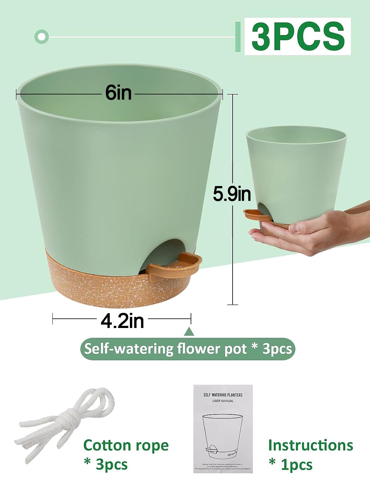 Aulock 6in Self Watering Pots for Indoor Plants - 3pcs Bottom Watering African Violet Planters with Drainage, Plastic Houseplant Flower Pots for Snake Plant Succulent Garden Live Plants