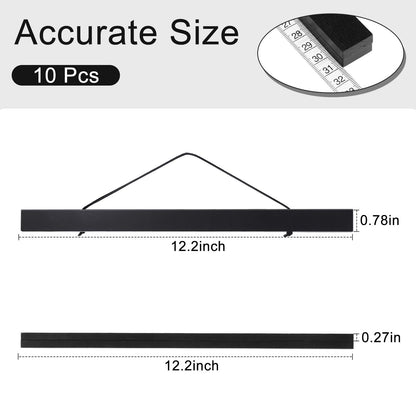 Thyle 10 Pack Magnet Poster Hanger Frame 12x16 12x18 12x24 Light Pine Wood Magnetic Rails Hanging Frame with Rope Magnet Poster Hanger for Photo Picture Print Map (Black,12 Inch)