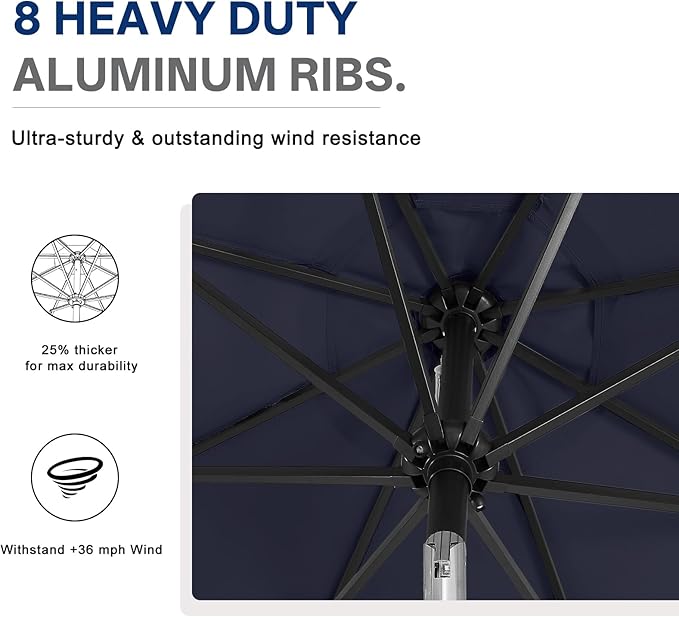 ABCCANOPY Durable Solar Led Patio Umbrellas with 32LED Lights 9FT (Navy Blue)