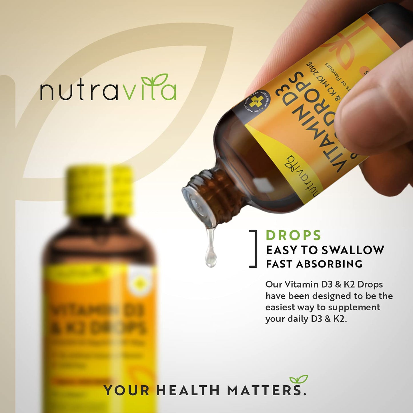 High Strength Vitamin D3 K2 MK7 Drops - Vitamin D 1000IU & K2 20ug per 2 Drops - 60ml Liquid Vitamin D3 and K2-1+ Year Supply Supports Immune System, Normal Bones, Muscles & Teeth