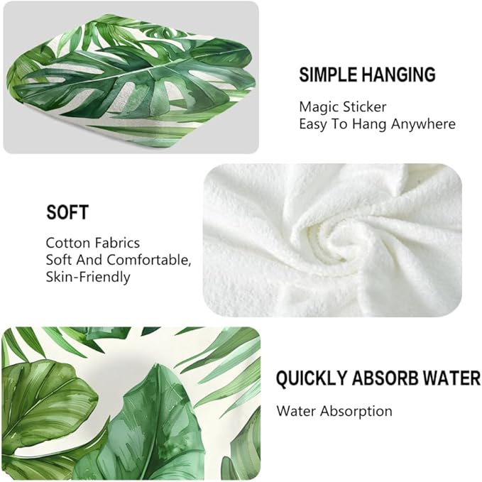 Palm Leaves Tropical Hand Towels Set of 2 Highly Absorbent Breathable Floral
