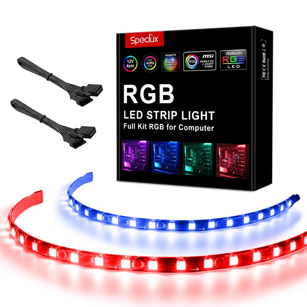 Speclux PC RGB LED Strips Lights, Magnetic LED Light Strips for Modding PC Case, 12V 4pin 30cm RGB, Compatiable with Asrock RGB Led Lights, Asus Aura, Gigabyte Fusion RGB, MSI Mystic