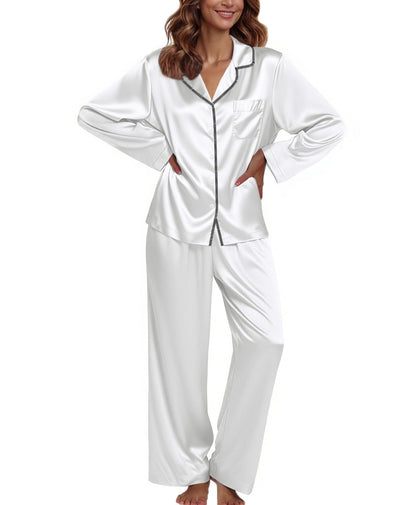 Ekouaer Pajamas For Women Set Silk Pjs 2 Piece Satin Sleepwear Long Sleeve Button Down Lounge Sets With Pant