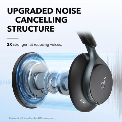 soundcore by Anker, Space One - Adaptive Active Noise Cancelling Headphones, Enhanced Human Voice Reduction, 40H ANC Playtime, LDAC Hi-Res Wireless Audio, Comfortable Fit, Bluetooth 5.3, App Control