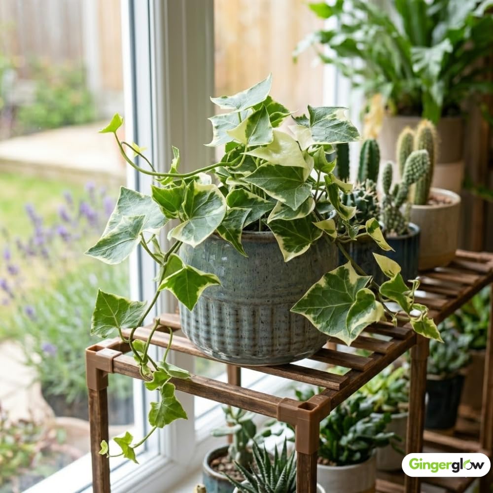Variegated Wax Ivy Live Plants in 4 Inch Pot | Fast-Growing Ivy for Fresh Indoor | Low-Maintenance Trailing Houseplant for Windowsills, Shelves & Hanging Displays | Easy to Grow