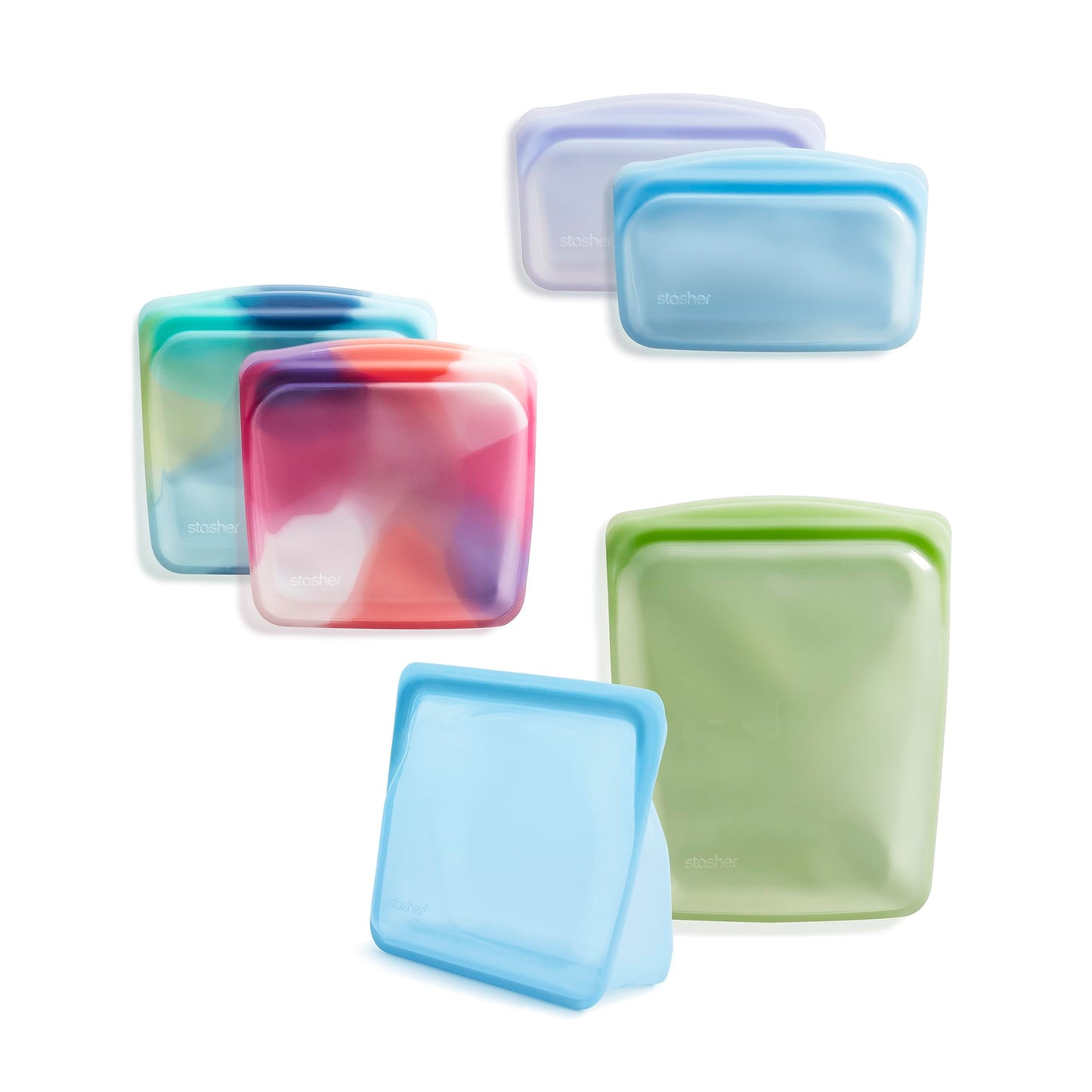 Stasher Premium Silicone Reusable Food Storage Bags, 4-Pack, Endangered Seas, Multi-Use Food Storage Bags, Lunch Bag, Travel Containers, BPA Free, Leak-free, Dishwasher-Safe, Eco-friendly