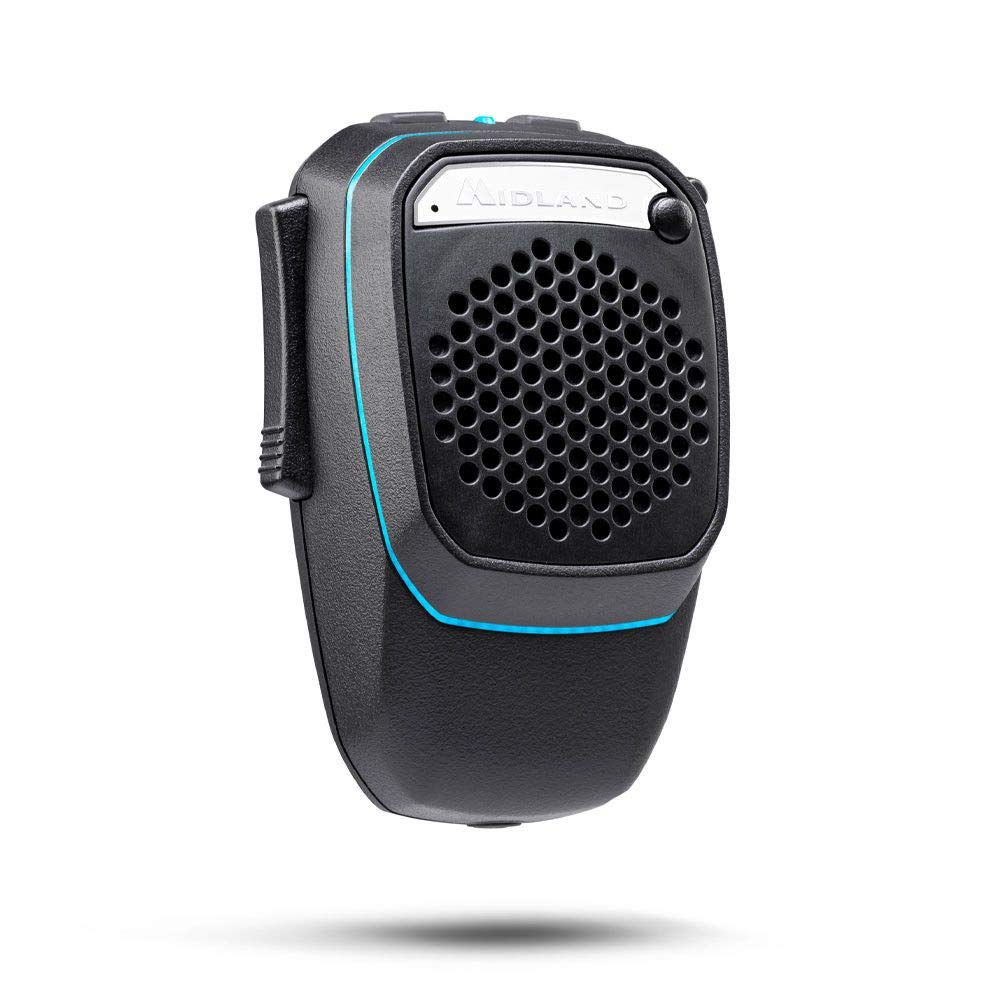 Midland - Microphone Wireless, Bluetooth Microphone Dual Mike for CB Radio & Hands-Free Truck/Car/Camper, Analog & Digital, 3W Super Bass Speaker, DSP, Mounting Support, Light Ring, USB Charging Cable