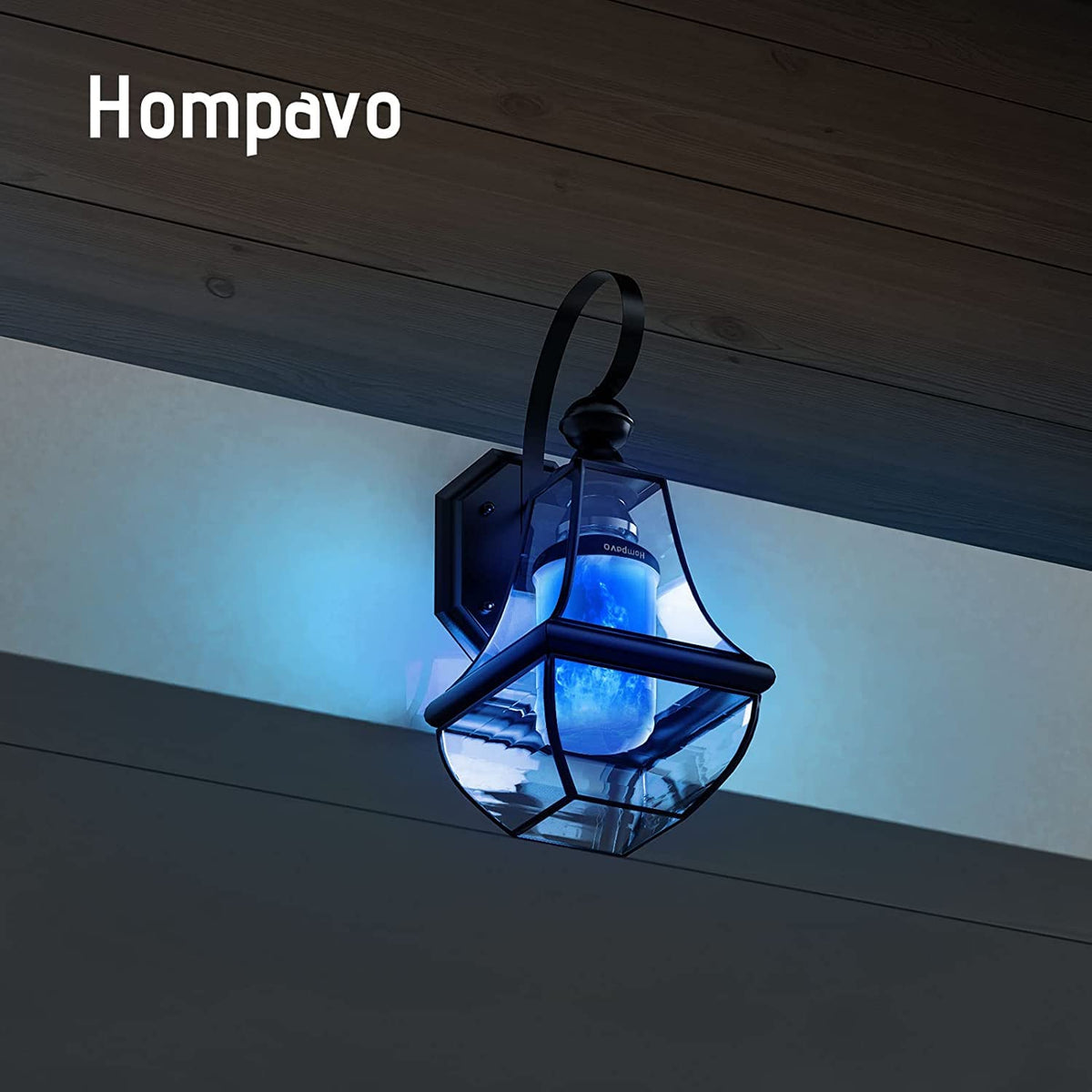 【Upgraded】Hompavo LED Flame Light Bulbs, 4 Modes Flickering Light Bulbs with Upside Down Effect, E26 Flame Bulb for Halloween Christmas Party Patio Porch Home Indoor Outdoor Decorations - 4 Blue