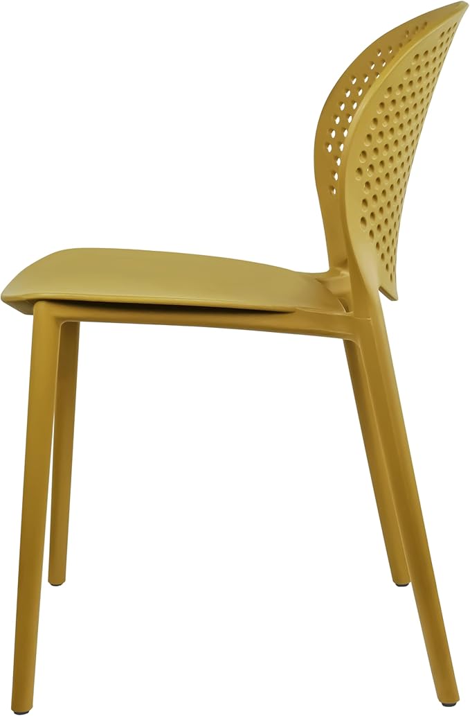 2xhome Set of 4 Patio Dining Chairs | Modern Stackable Outdoor Pool Side Chair | Weather Resistant Plastic for Yard, Porch, Balcony, Kitchen, Yellow