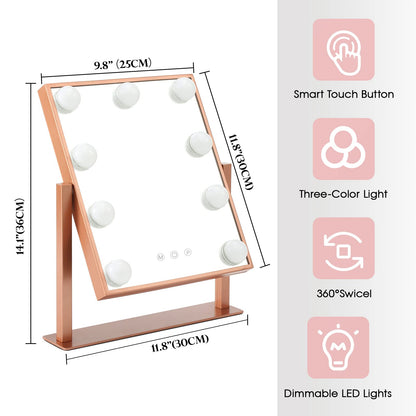 Lighted Makeup Mirror Hollywood Mirror Vanity Mirror with Lights, Touch Control Design 3 Colors Dimable LED Bulbs, Detachable 10X Magnification, 360°Rotation, (White) 12" L x 14" W