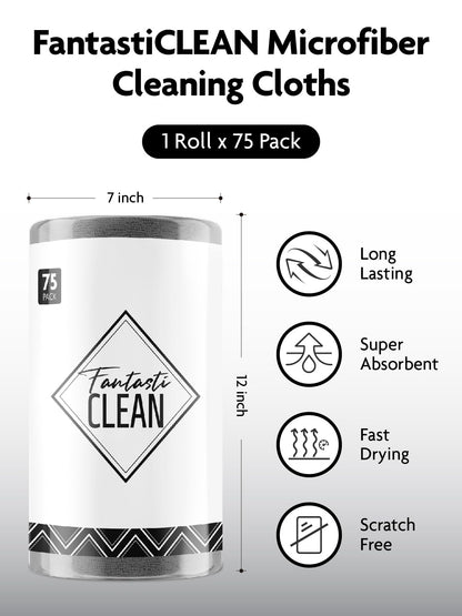 Fantasticlean Microfiber Cleaning Cloth Roll -150 Pack, Tear Away Microfiber Towels, 12" x 12", Reusable, Washable, Ultra Absorbent Dishcloth for Home Supplies, Car, Pet, Kitchen (2 Rolls of Grey)
