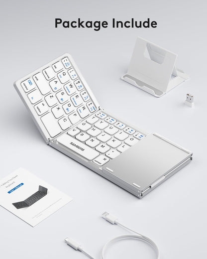 Samsers Foldable Bluetooth Keyboard with Touchpad - Portable Wireless Keyboard with Holder, Rechargeable Full Size Ultra Slim Pocket Folding Keyboards for Android Windows iOS Tablet & Laptop - Black