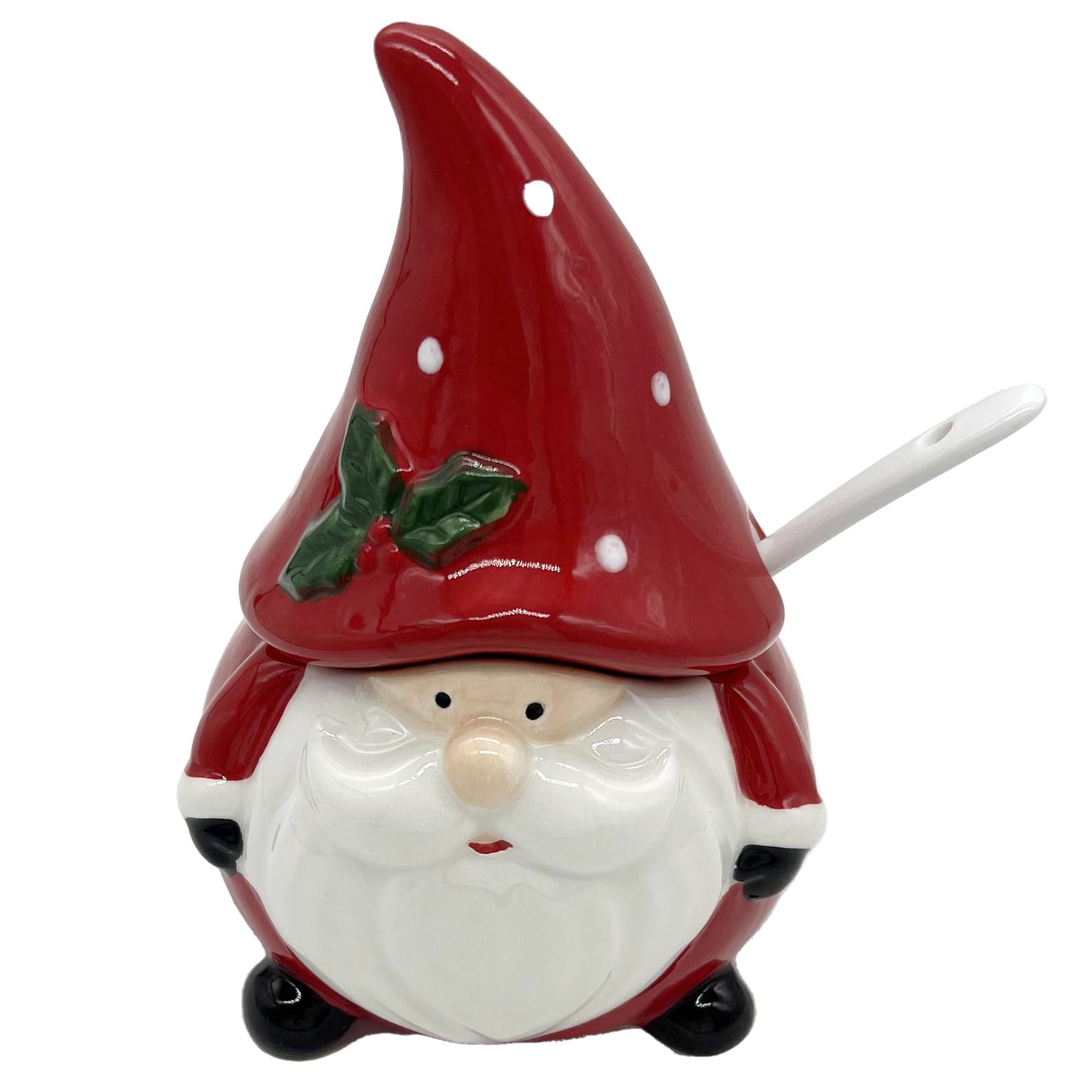 Santa Claus Salt and Pepper Shaker Set with Spoons - 6.5 Inch Ceramic Christmas Spice Dispenser with Lids for Kitchen Holiday Dining Table Decor Gift Set (Red)