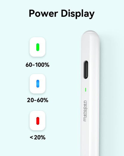 Metapen Pencil Air8 for Apple iPad 2018-2025, (20H Battery Life), 2Min Fast Charge, High Precision Stylus Pen for iPad 11 A16/10/9/8/7/6th Gen, Pro 12.9/11/13 Inch M4, Air 3/4/5/M2/M3 (White)