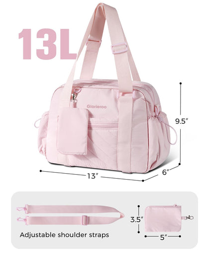 Small Gym Bag for Women - Puffer Duffle Weekender Work Duffel Carry on Overnight Nurse Dance Yoga Workout Tote Bag with Yoga Mat Holder Wet Compartment Coin Purse BPA-Free