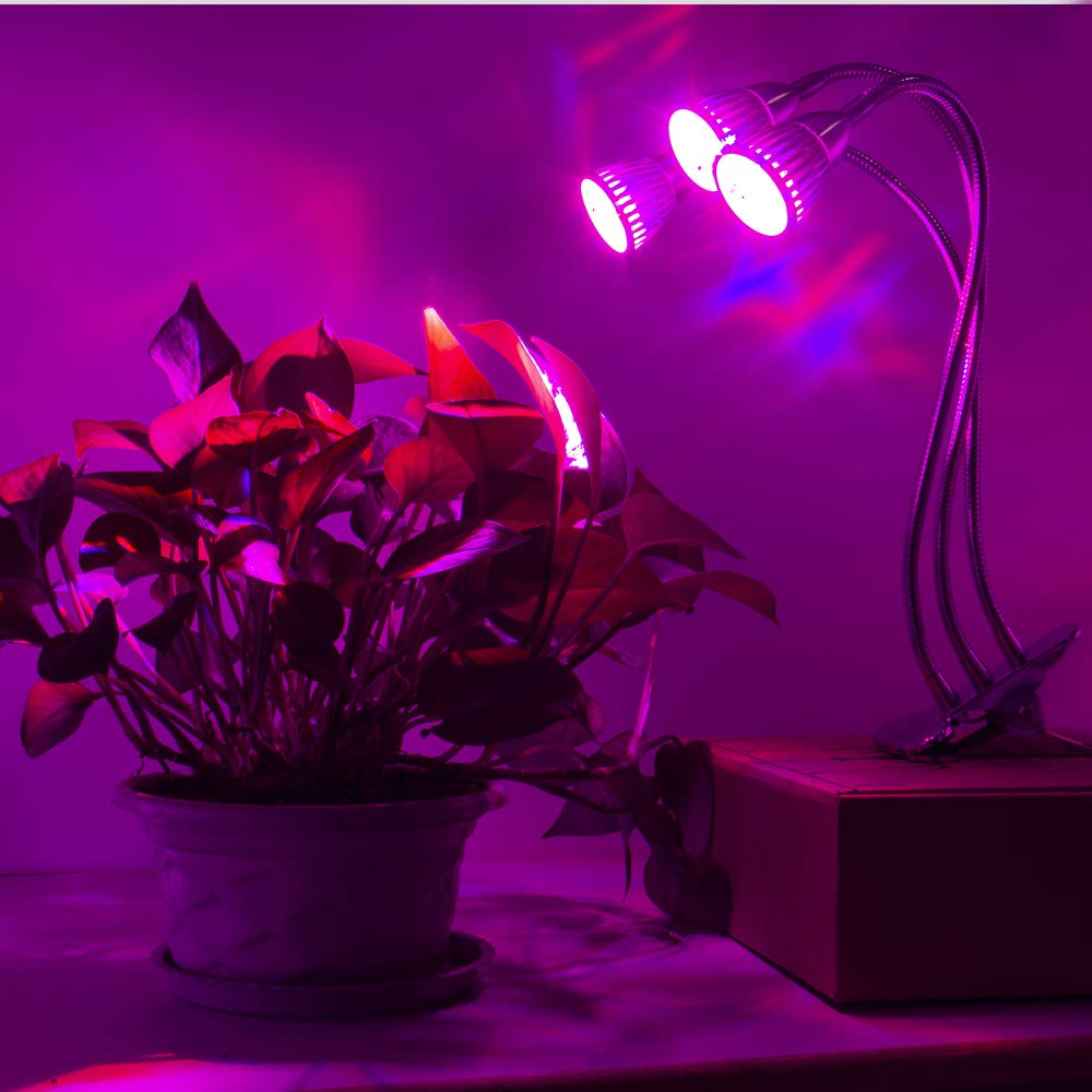 CFGROW Small Led Grow Light, Desk Clip LED Plant Grow Lamp 21W with 3pcs 360° Flexible Goosenecks for Indoor Office Home Garden Greenhouse Table Plants Growing Lighting
