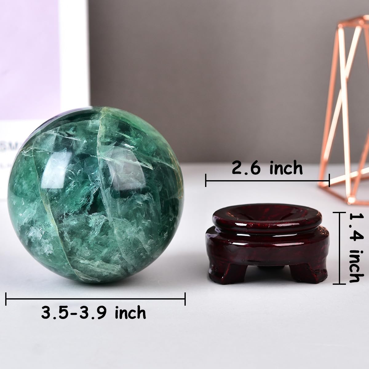 MOGEMT Green Fluorite Crystal Ball with Stand Large Crystals Sphere Decorative Ball Meditation Witchcraft Home Decor 90-100mm/3.5-3.9"