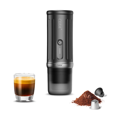 CERA+ PCM03S Portable Coffee Maker Electric Espresso Machine, Self-Heating 8 Cups per Charge & 20 Bar Small Coffee Maker for Travel & RV, Single Serve Coffee Maker Works with NS Capsules & Grounds
