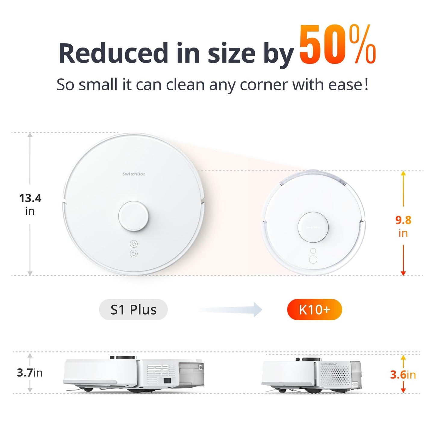 SwitchBot Mini Robot Vacuum K10+, Self-Emptying Base for 70 Days of Cleaning, LiDAR Navigation, Robot Vacuum and Mop Combo with Custom Cleaning, 48dB Ultra Quiet, 150Mins Max, Compatible with Alexa