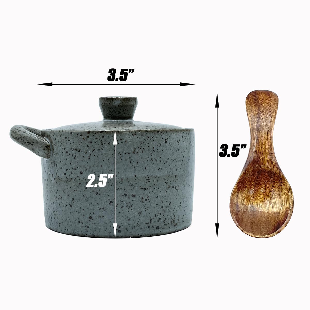 YILUSHENGHUA 8 oz Ceramic Salt Cellar with Lid & Wooden Spoon,Countertop Salt Container,Sugar Bowl,Spices Jar| Artisan Kitchen Decor(Gray)