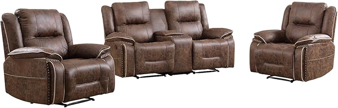 EBELLO Faux Leather Manual Recliner Sofa Set, 2 Seat Reclining Chair and a