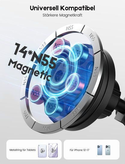 OHLPRO Magnetic Tablet Wall Mount, iPad Wall Mount Holder with 360° Rotating 2-Stage Foldable Aluminum Arm, MagSafe Compatible for Phones and Tablets, for Kitchen, Gym, Office, Home