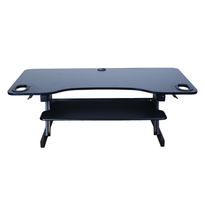 Rocelco 45" Height Adjustable Standing Desk Converter - Slide Out Retractable Keyboard Tray - Sit Stand Up Triple Monitor Riser - Dual Piston Lift Tabletop Computer Workstation - Black (R ADRB-45)